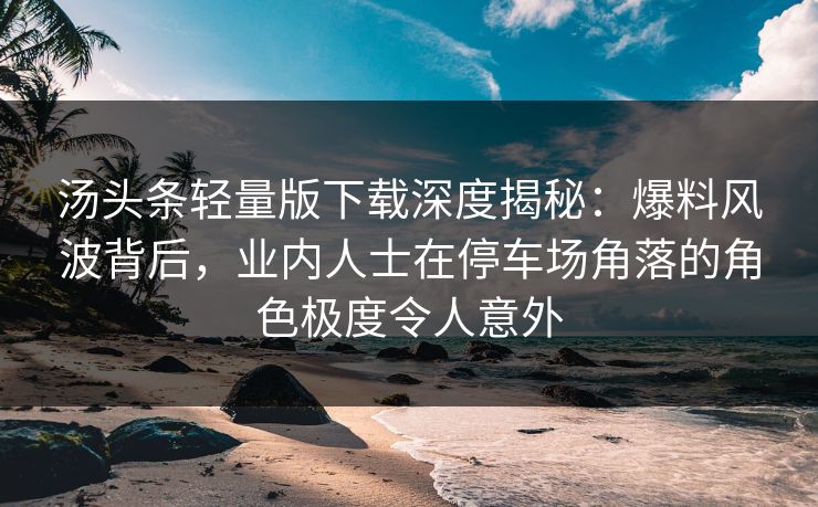 汤头条轻量版下载深度揭秘：爆料风波背后，业内人士在停车场角落的角色极度令人意外