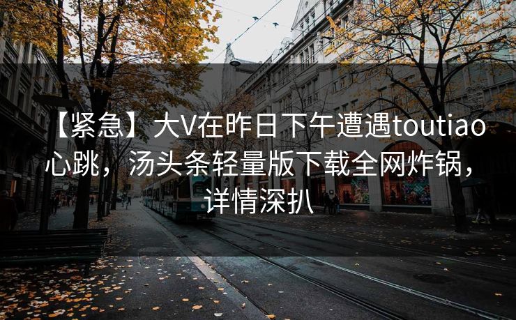 【紧急】大V在昨日下午遭遇toutiao 心跳，汤头条轻量版下载全网炸锅，详情深扒